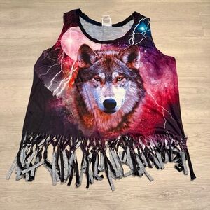 Jerry Leigh Wolf Lightning Boho Fringe Tank Top Junior Size XL (19) Or womens L